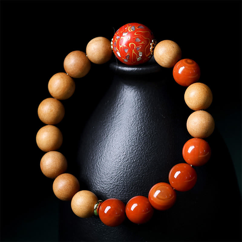 Buddha Stones Lacquer Craft Bead Sandalwood South Red Agated Protection Bracelet - image 8