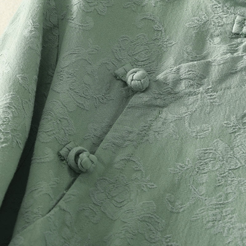 Buddha Stones Jacquard Diagonal Placket Long Sleeve Women's Cotton Linen Buttons Shirt - image 8