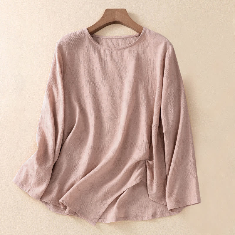 Buddha Stones Jacquard Irregular Hem Pleated Design Women's Cotton Long Sleeve Shirt - DarkSalmon - US8-10,UK/AU12-14,EU40-42 (2XL) - image 16