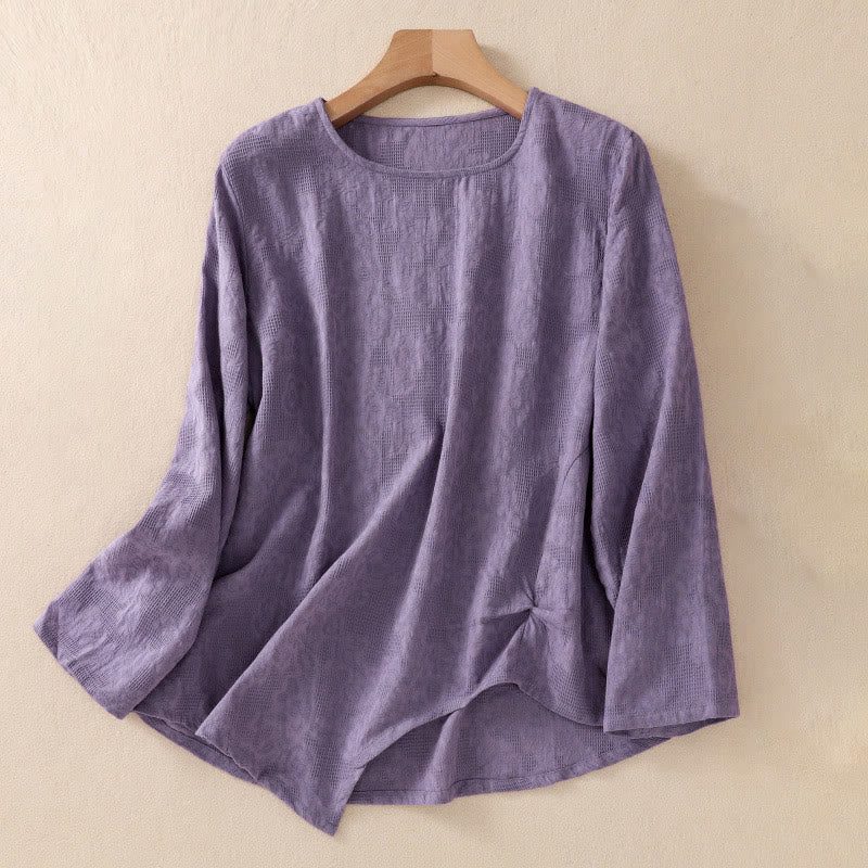 Buddha Stones Jacquard Irregular Hem Pleated Design Women's Cotton Long Sleeve Shirt - DarkViolet - US8-10,UK/AU12-14,EU40-42 (2XL) - image 0