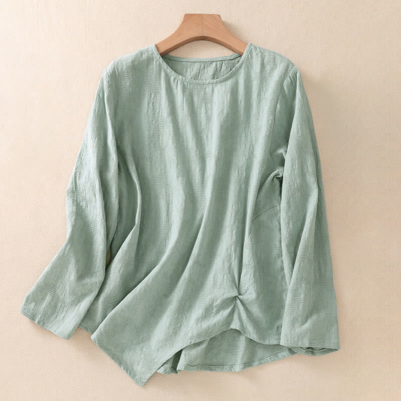 Buddha Stones Jacquard Irregular Hem Pleated Design Women's Cotton Long Sleeve Shirt - Aquamarine - US8-10,UK/AU12-14,EU40-42 (2XL) - image 33