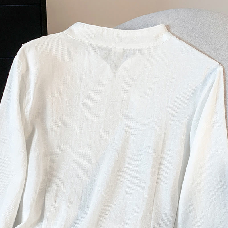 Buddha Stones Commute Jacquard Chinese Frog-Button Mandarin Collar Long Sleeve Women's Cotton Shirt - image 14