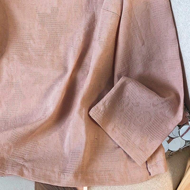 Buddha Stones Commute Jacquard Chinese Frog-Button Mandarin Collar Long Sleeve Women's Cotton Shirt - image 26