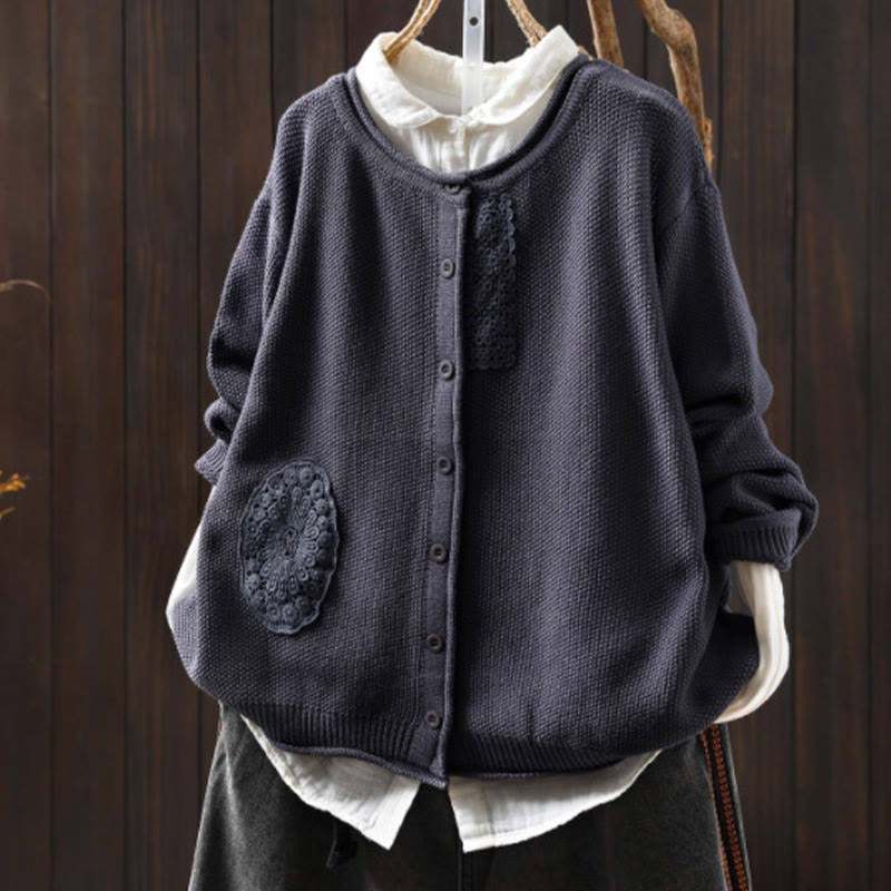Buddha Stones Fall Floral Buttons Cotton Women's Long Sleeve Knitted Cardigan Sweater - SlateGray - US4-6,UK/AU8-10,EU36-38 (F) - image 25