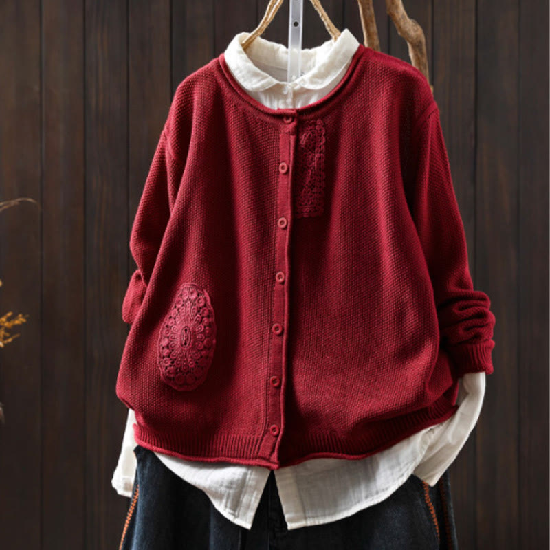 Buddha Stones Fall Floral Buttons Cotton Women's Long Sleeve Knitted Cardigan Sweater - Red - US4-6,UK/AU8-10,EU36-38 (F) - image 16