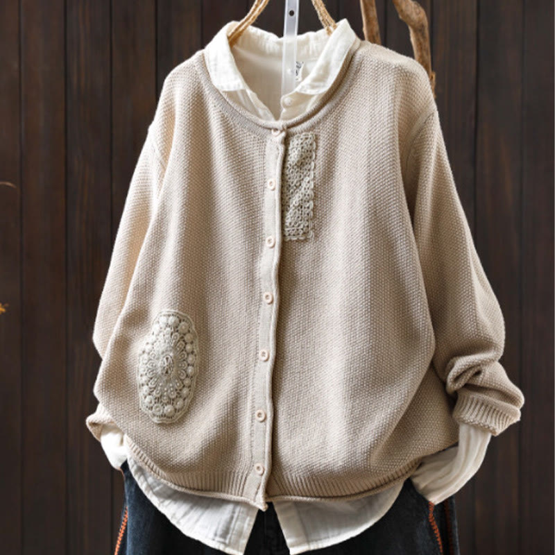 Buddha Stones Fall Floral Buttons Cotton Women's Long Sleeve Knitted Cardigan Sweater - Beige - US4-6,UK/AU8-10,EU36-38 (F) - image 19