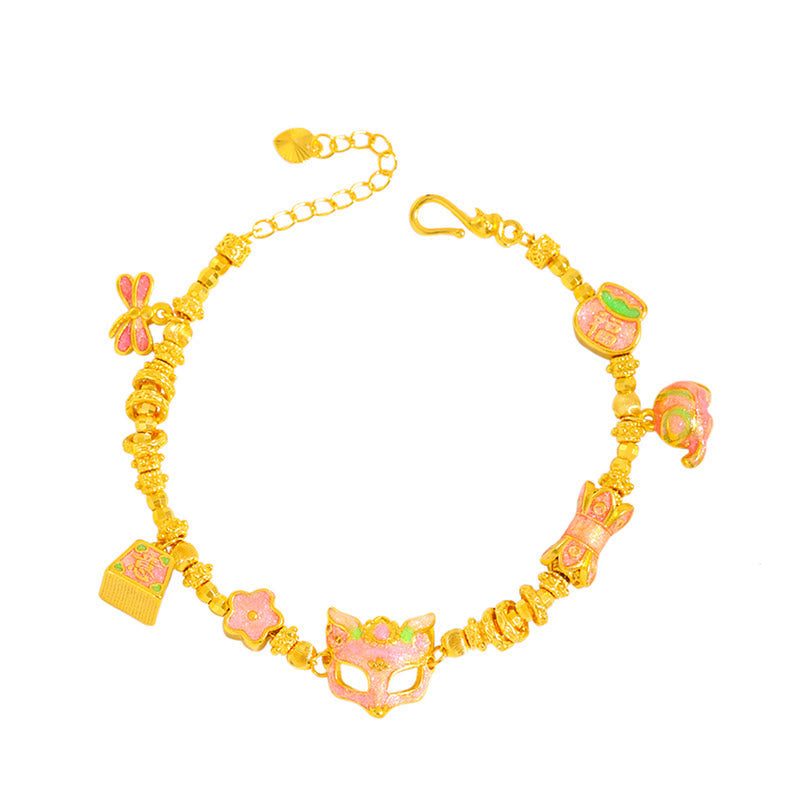 Buddha Stones 24k Gold Plated Brass Fox Fu Character Ruyi Charm Luck Bracelet - image 4