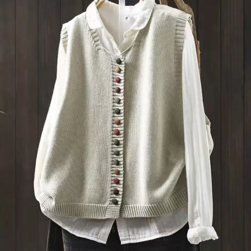 Buddha Stones Colorful Buttons Women's Sleeveless Cotton Knitted Vest Waistcoat - Seashell - US4-6,UK/AU8-10,EU36-38 (F) - image 0
