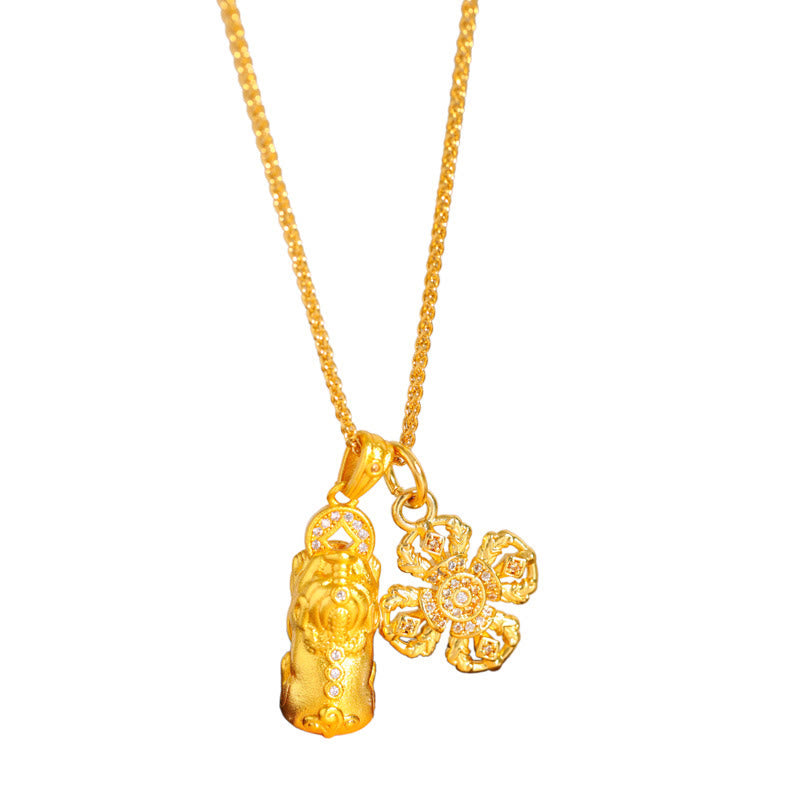 Buddha Stones 24k Gold Plated Brass Pixiu Cross Dorje Vajra Wealth Chain Pendant Necklace - image 5