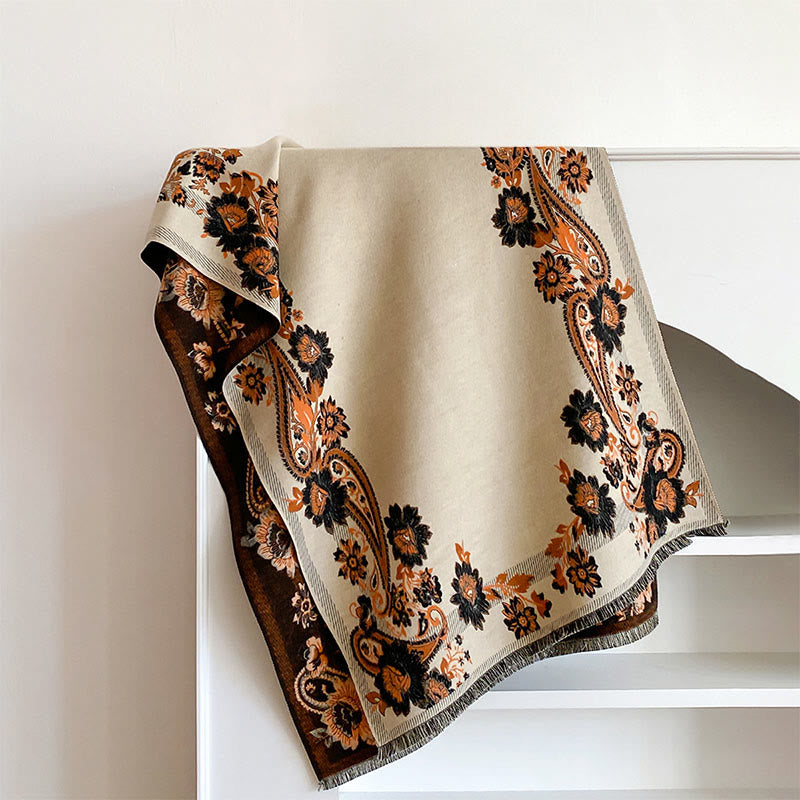 Buddha Stones Fall Cashew Flower Vines Pattern Warm Cozy Scarf Shawl - Beige - 185*65cm - image 11