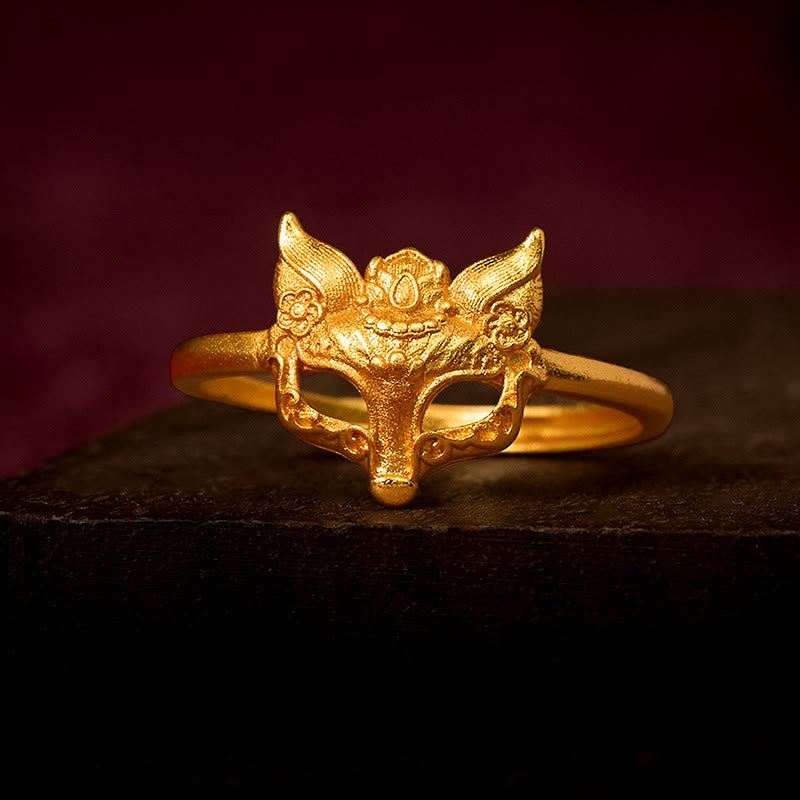 Buddha Stones Fox Mask 24k Gold Plated Brass Ring - Adjustable - image 0