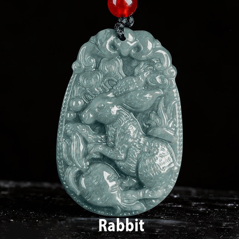 Buddha Stones Chinese Zodiac Jade Year of the Horse Luck Rope Necklace Pendant - Rabbit - image 13