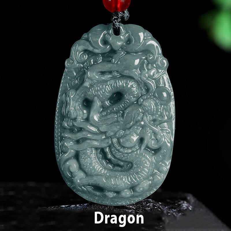Buddha Stones Chinese Zodiac Jade Year of the Horse Luck Rope Necklace Pendant - Dragon - image 14