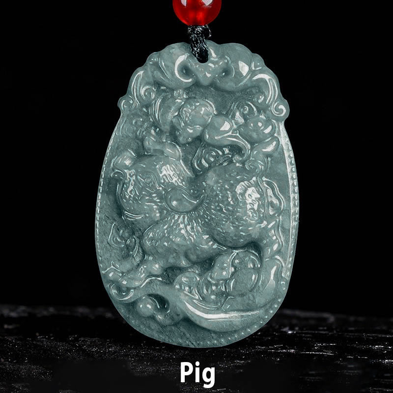 Buddha Stones Chinese Zodiac Jade Year of the Horse Luck Rope Necklace Pendant - Pig - image 20