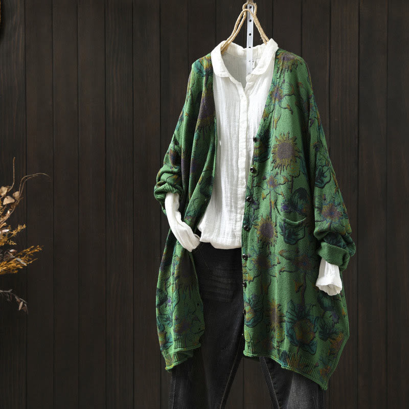 Buddha Stones Sunflower Mid-length Buttons Women's Long Sleeve Knitted Cardigan Sweater With Pockets - MediumSeaGreen - US4-8/10,UK/AU8-12/14,EU36-40/42 (F) - image 0