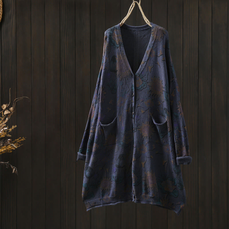 Buddha Stones Sunflower Mid-length Buttons Women's Long Sleeve Knitted Cardigan Sweater With Pockets - MidnightBlue - US4-8/10,UK/AU8-12/14,EU36-40/42 (F) - image 23