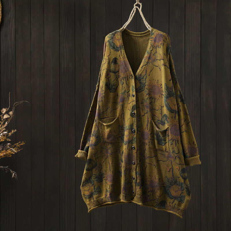 Buddha Stones Sunflower Mid-length Buttons Women's Long Sleeve Knitted Cardigan Sweater With Pockets - DarkGoldenrod - US4-8/10,UK/AU8-12/14,EU36-40/42 (F) - image 15
