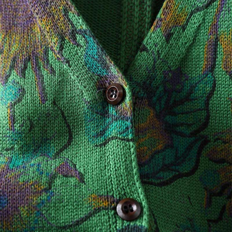 Buddha Stones Sunflower Mid-length Buttons Women's Long Sleeve Knitted Cardigan Sweater With Pockets - image 5