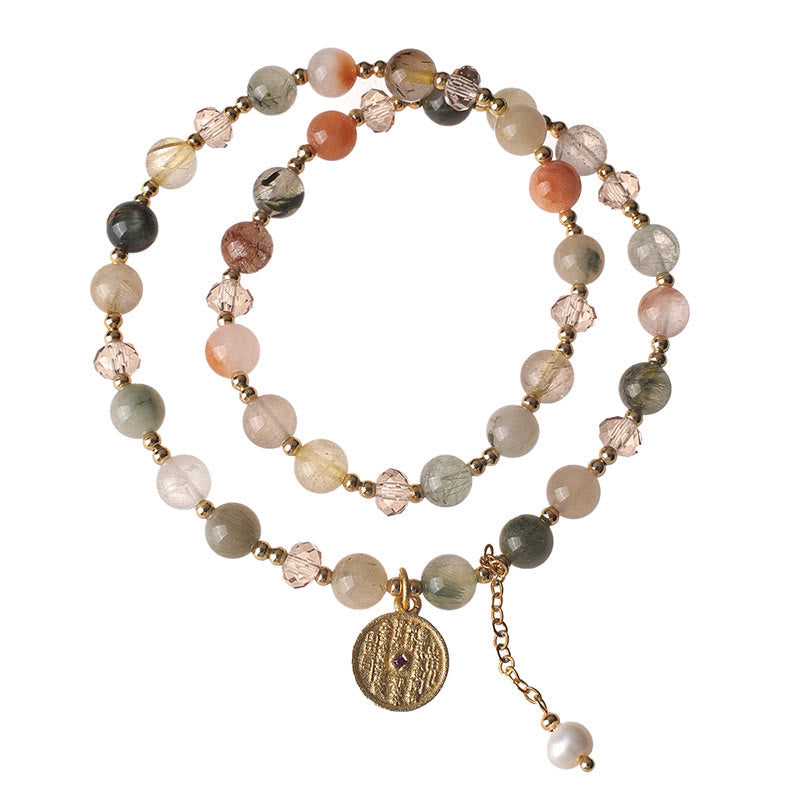 Buddha Stones Colorful Rutilated Quartz Copper Auspiciousness Double-layered Bracelet - image 4