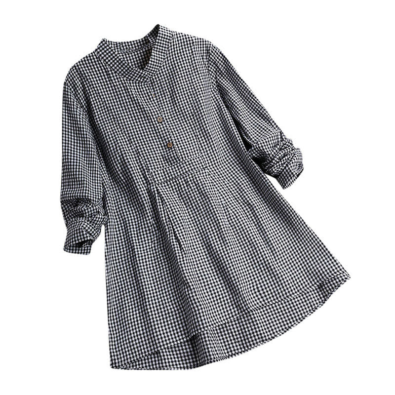 Buddha Stones Women's Buttons Long Sleeve Checked Pattern Shirt - Black - US16,UK/AU20,EU48 (5XL) - image 5