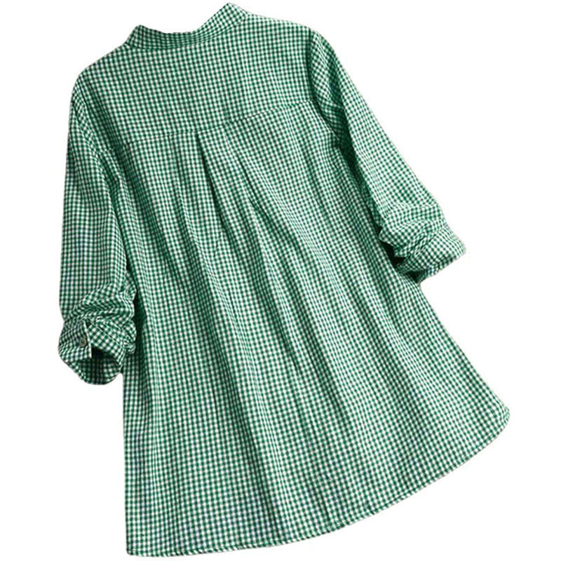 Buddha Stones Women's Buttons Long Sleeve Checked Pattern Shirt - image 9