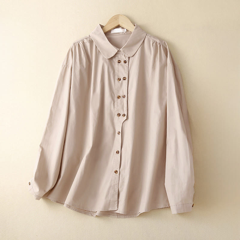 Buddha Stones Plain Double-breasted Long Sleeve Women's Cotton Lapel Shirt - MistyRose - US12,UK/AU16,EU44 (2XL) - image 5