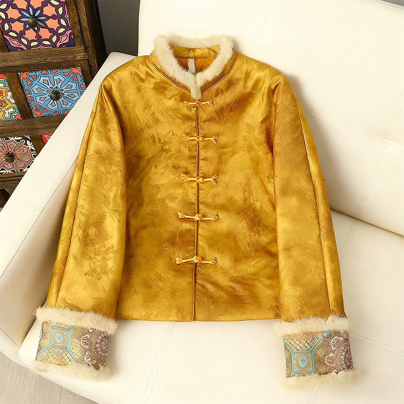 Buddha Stones Frog-Button Traditional Chinese Patterns Women's Long Sleeve Thickened Jacket - Gold - US12,UK/AU16,EU44 (3XL) - image 0