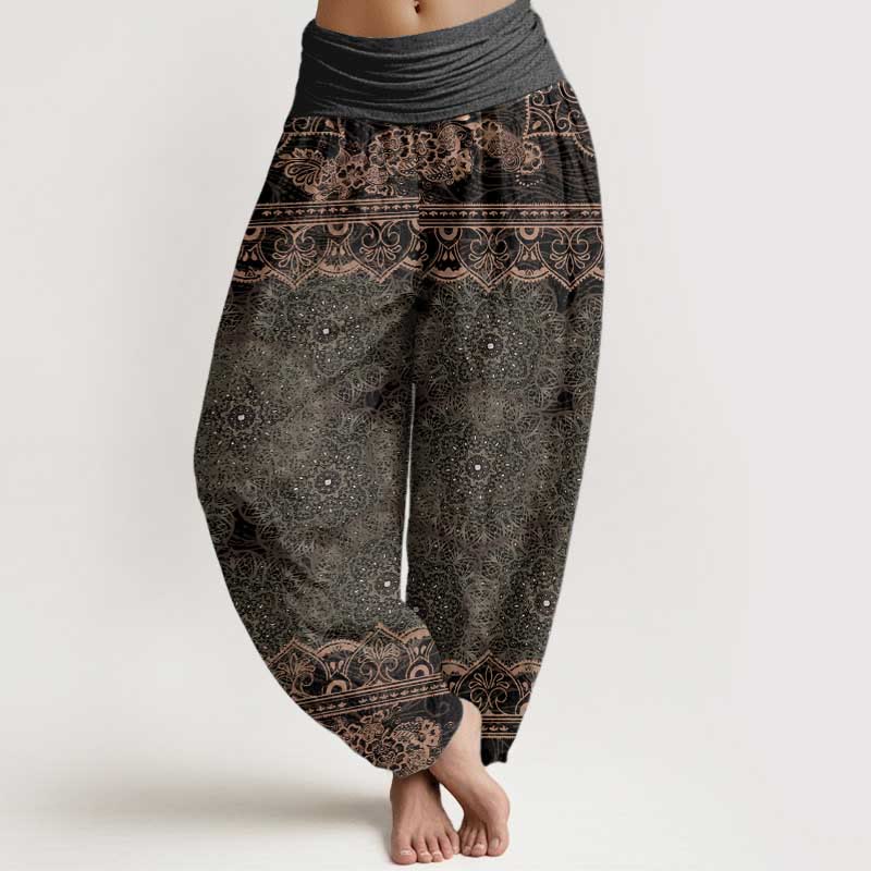Buddha Stones Cotton Elegant Mandala Flowers Design Women's Elastic Waist Harem Pants - OliveDrab - US22,UK/AU26,EU54 (6XL) - image 7