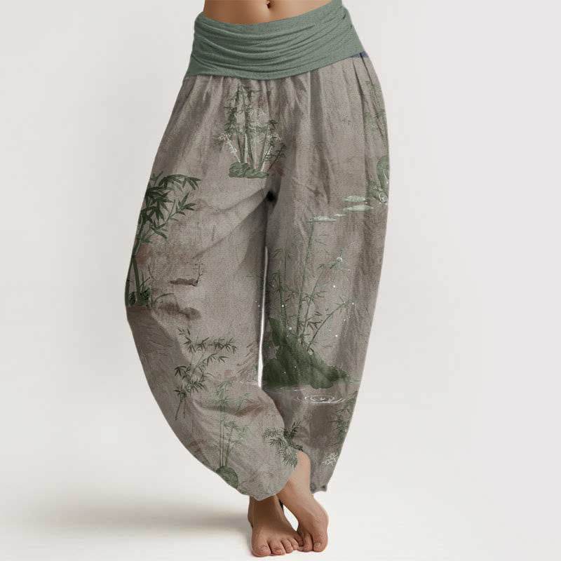 Buddha Stones Cotton Casual Bamboo Rock Ink Painting Women's Elastic Waist Harem Pants - Tan - US22,UK/AU26,EU54 (6XL) - image 4