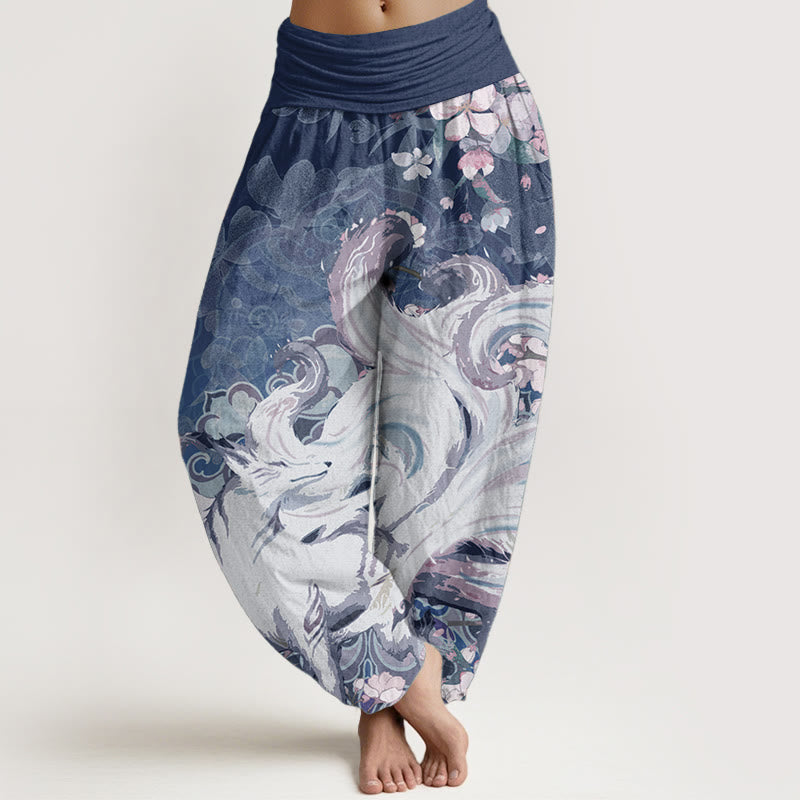 Buddha Stones Cotton Fox Cherry Blossoms Women's Elastic Waist Harem Pants - Navy - US22,UK/AU26,EU54 (6XL) - image 7