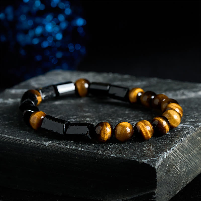 Buddha Stones Natural Black Tourmaline Tiger Eye Positive Bracelet - Black Tourmaline&Tiger Eye - image 0
