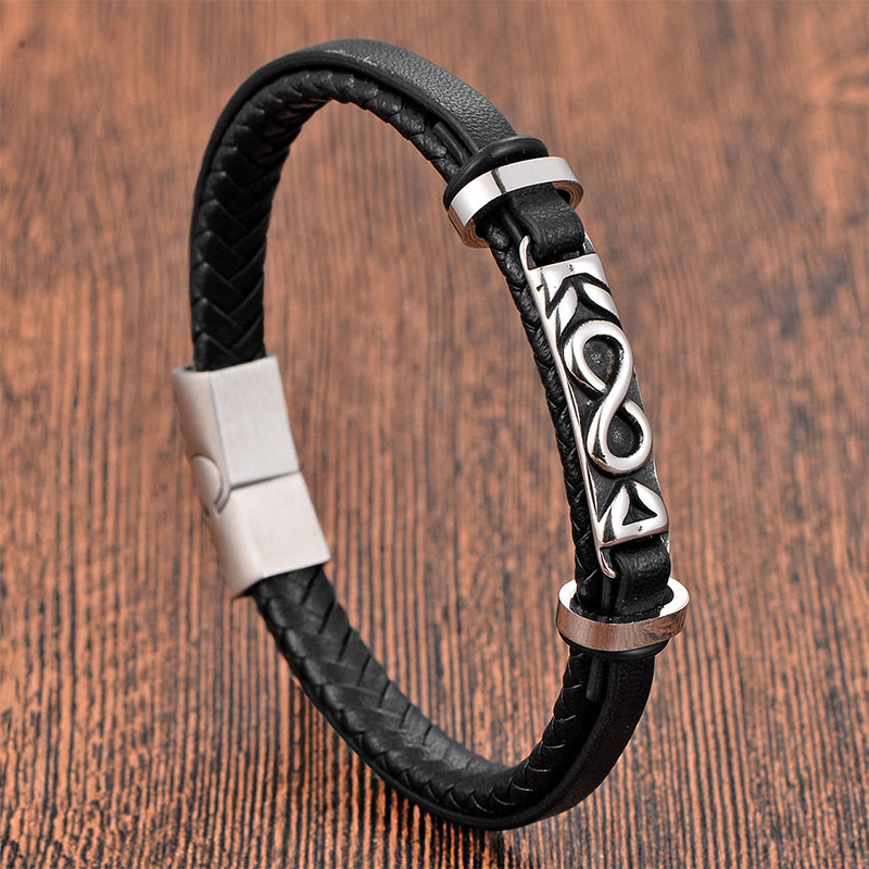 Buddha Stones Titanium Steel Balance Multi-Layered Leather Figure-Eight Bracelet - Single-Layer(Wrist Circumference: 18-19cm) - image 0