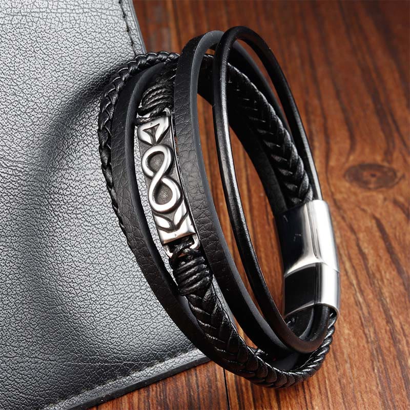Buddha Stones Titanium Steel Balance Multi-Layered Leather Figure-Eight Bracelet - image 10