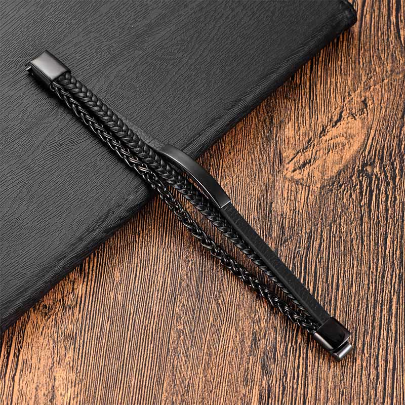 Buddha Stones Titanium Steel Balance Calm Leather Woven Bracelet - image 6