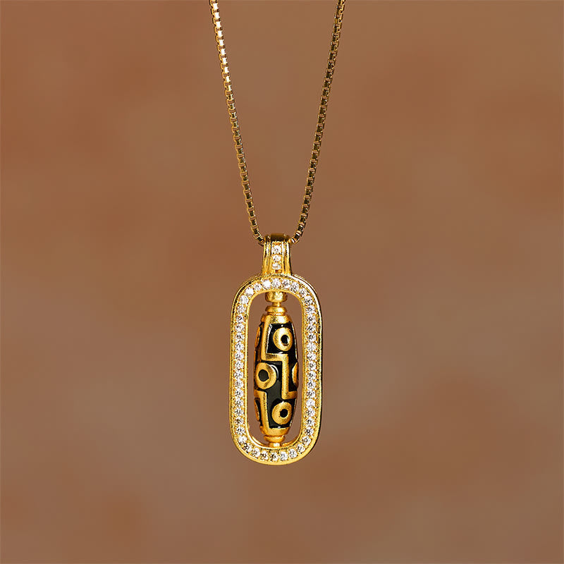 Buddha Stones 24k Gold Plated Brass Nine-eye Dzi Bead Auspicious Pattern Wealth Pendant Necklace - image 3