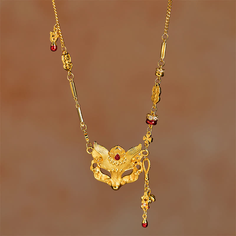 Buddha Stone 24k Gold Plated Brass Fox Design Tassel Pendant Necklace - image 1