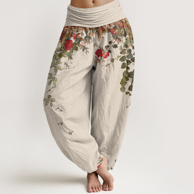Buddha Stones Pure Cotton Colourful Flower Leaves Patterns Women's Elastic Waist Harem Pants - Beige - US16,UK/AU20,EU48 (3XL) - image 8