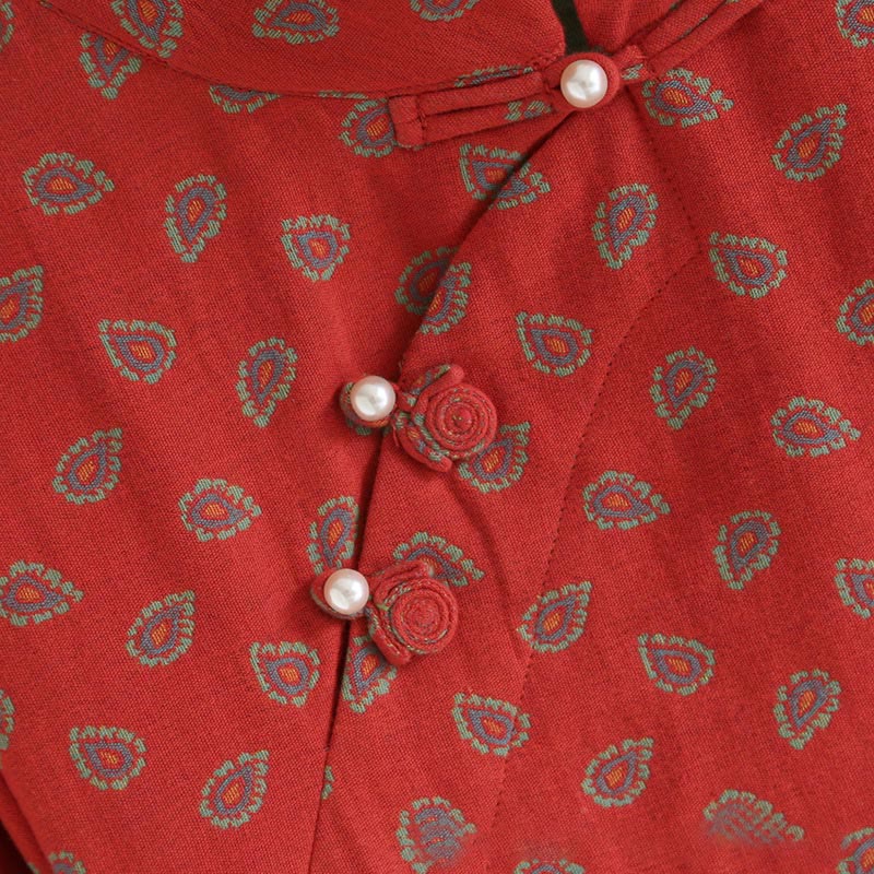 Buddha Stones 2pcs Colorful Floral Long Sleeve Frog-Button Shirt Pants With Pockets Pure Cotton Set - image 10