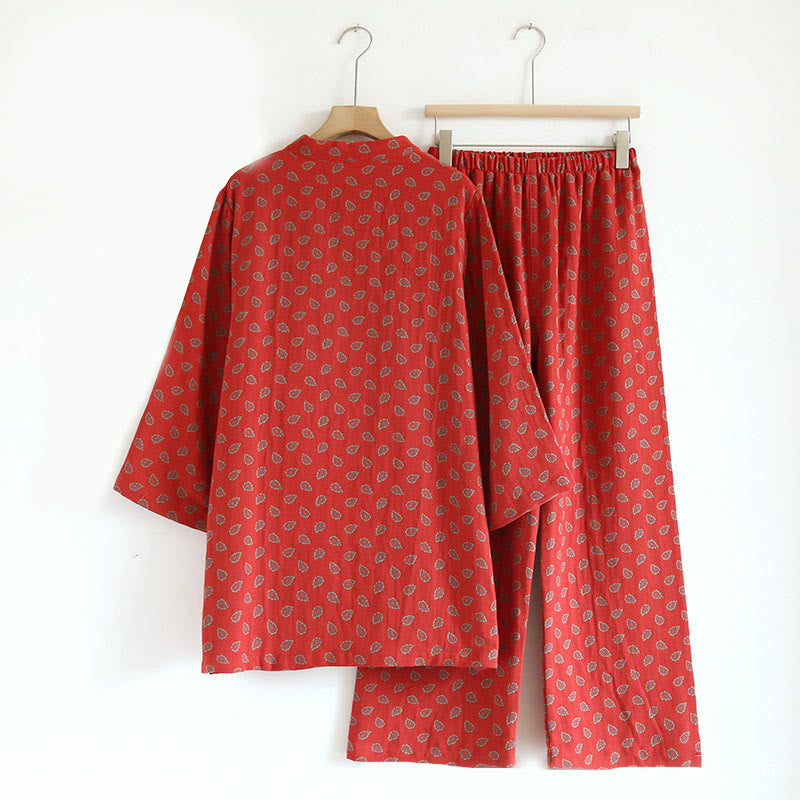 Buddha Stones 2pcs Colorful Floral Long Sleeve Frog-Button Shirt Pants With Pockets Pure Cotton Set - image 6