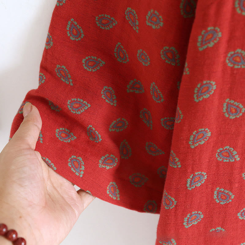 Buddha Stones 2pcs Colorful Floral Long Sleeve Frog-Button Shirt Pants With Pockets Pure Cotton Set - image 12