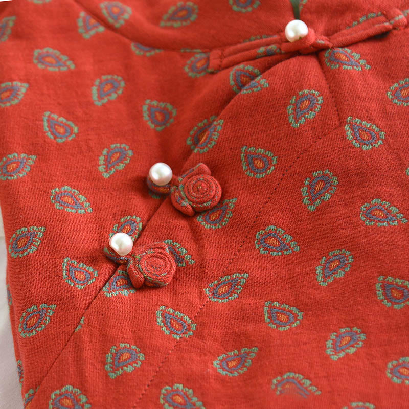 Buddha Stones 2pcs Colorful Floral Long Sleeve Frog-Button Shirt Pants With Pockets Pure Cotton Set - image 11