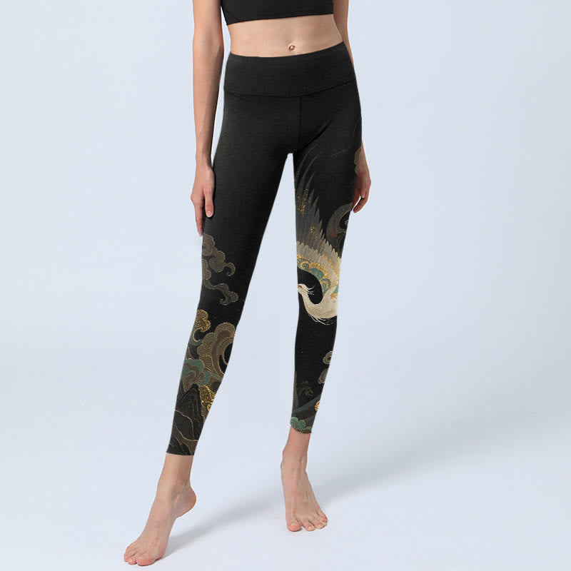 Buddha Stones Soaring Phoenix Cloud Pattern Print Gym Leggings Women's Yoga Pants - image 5