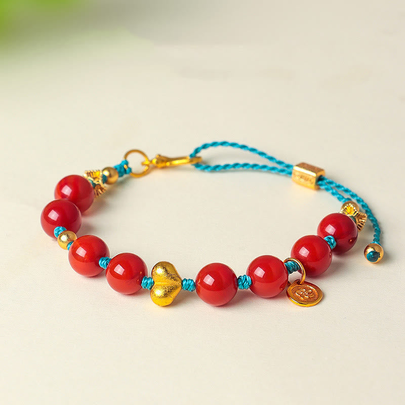 Buddha Stones 8mm South Red Agate Beads Heart Braided String Success Bracelet - image 2