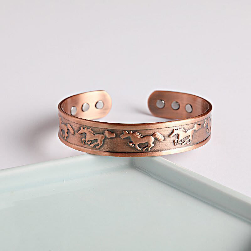 Buddha Stones Year Of The Horse Copper Open Self Care Cuff Bracelet Bangle - image 1