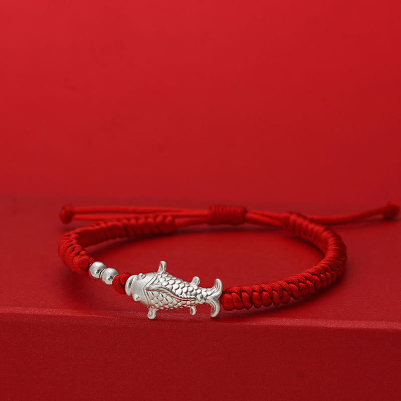 Buddha Stones 999 Sterling Silver Koi Fish Design 990 Sterling Silver Bead Red String Luck Bracelet - image 0
