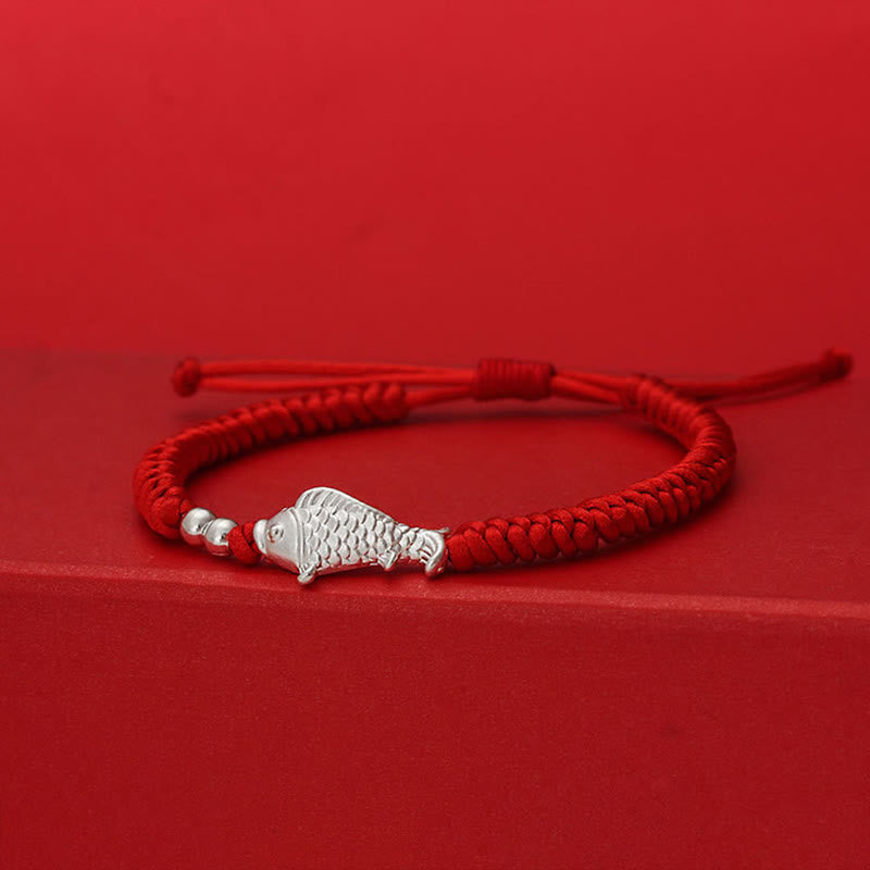 Buddha Stones 999 Sterling Silver Koi Fish Design 990 Sterling Silver Bead Red String Luck Bracelet - Red String(Wrist Circumference: 19-20cm) - image 1