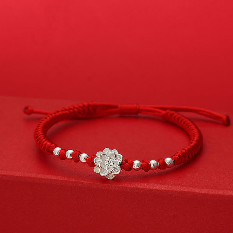 Buddha Stones 999 Sterling Silver Lotus Symbol 990 Sterling Silver Bead Red String Luck Bracelet - Red String(Wrist Circumference: 19-20cm) - image 0