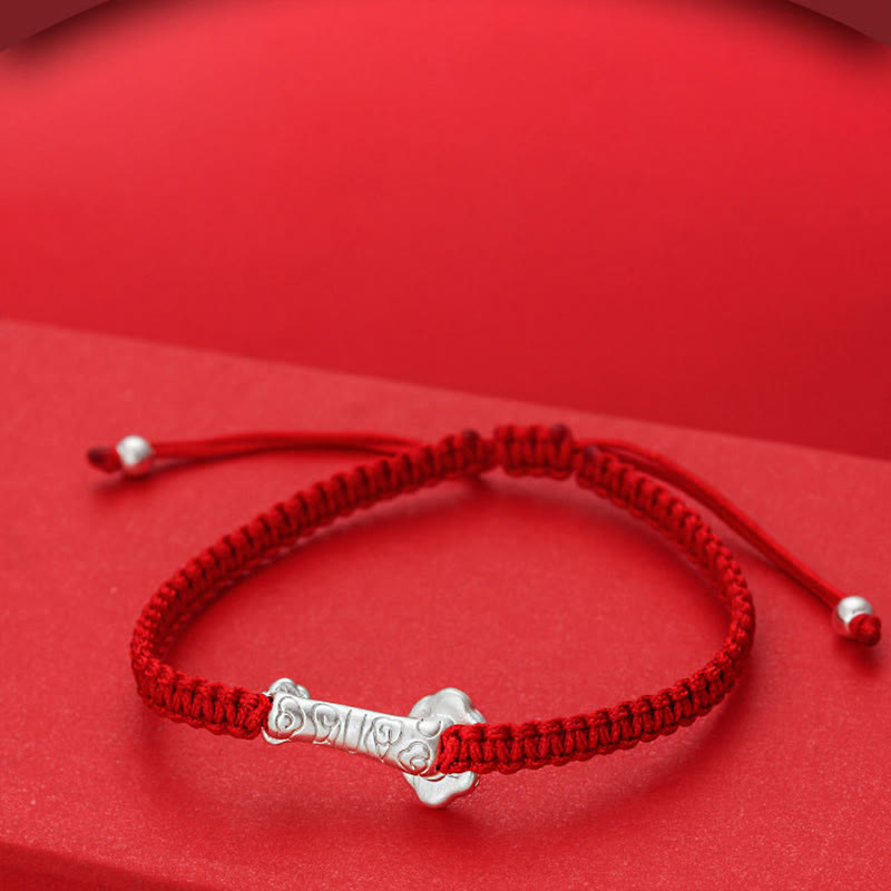 Buddha Stones 999 Sterling Silver Ruyi Fu Character Luck Red String Connection Braided Bracelet - image 4