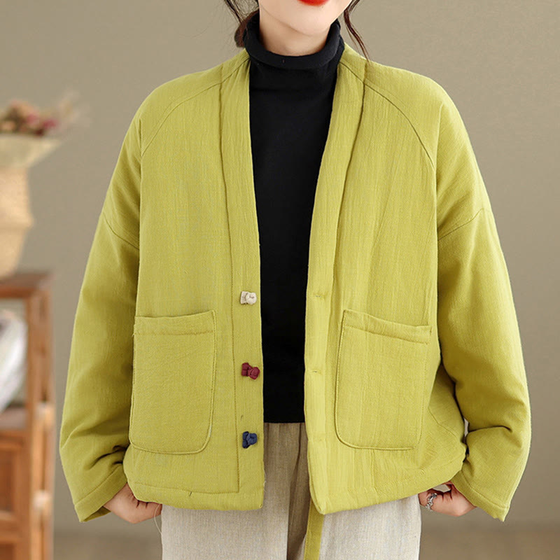 Buddha Stones Winter Long Sleeve Cotton Women's Thermal Jacket With Pockets - YellowGreen - US14,UK/AU18,EU46 (2XL) - image 26