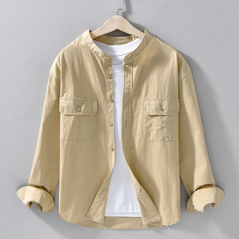 Buddha Stones Crew Neck Solid Color Men's Long Sleeve Cotton Thickened Jacket With Pockets - Wheat - US/UK/AU42,EU52 (3XL) - image 0